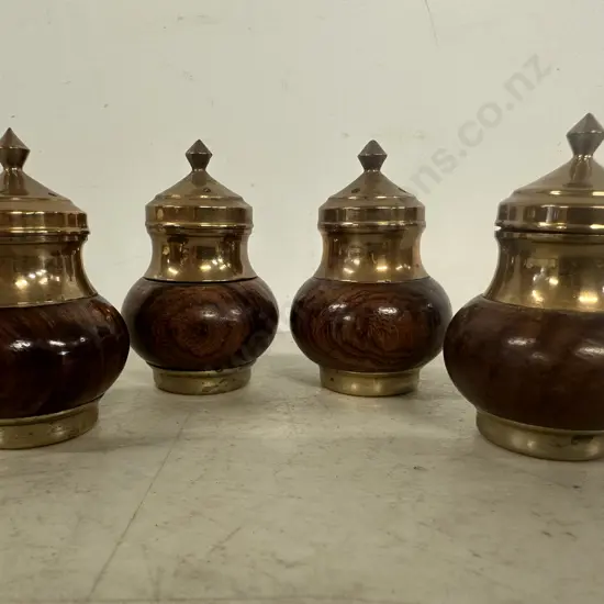 Vintage Brass & Wood Salt & Pepper Shakers