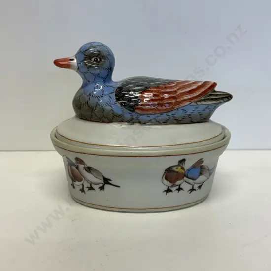 Small Ironstone Lidded Tureen with handpainted Duck finial and base