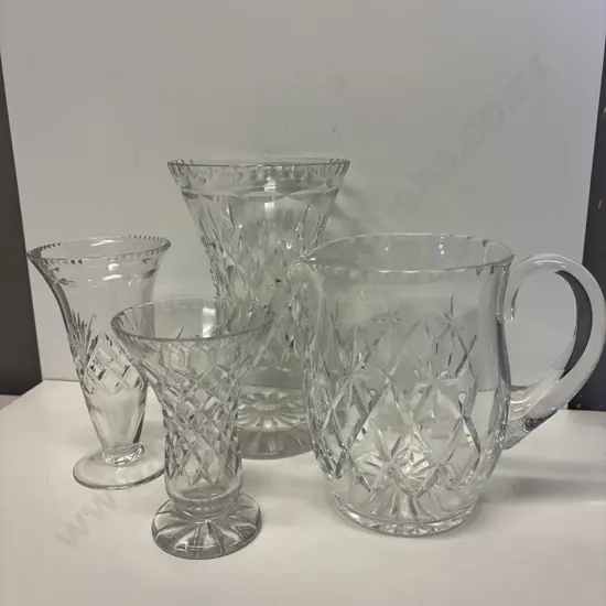 Vintage Crystal Jug and 3 Vases