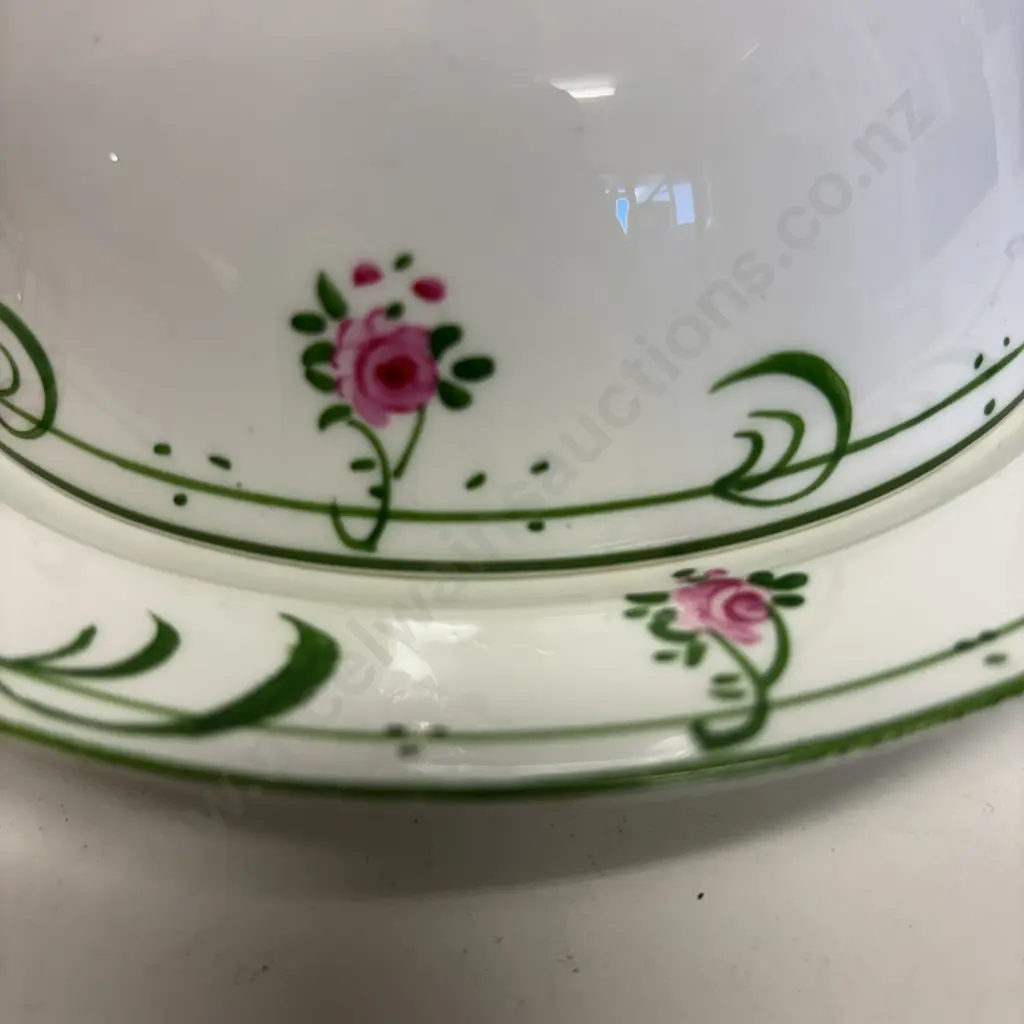 Antique WH Whiteley Ltd, London handpainted Lidded Butter/Cheese keep with twisted metal handle Image 1++