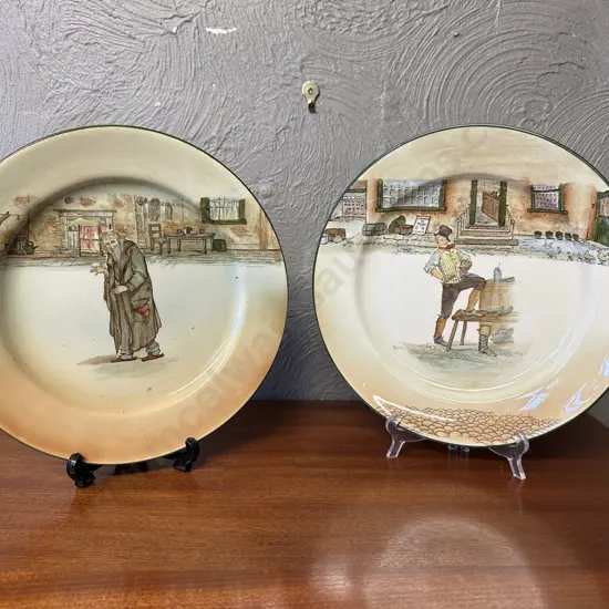 Vintage Royal Doulton Dickens Ware Sam Weller Collectors Plate #D6327 & Dickens Green Trim Fogin Luncheon Plate