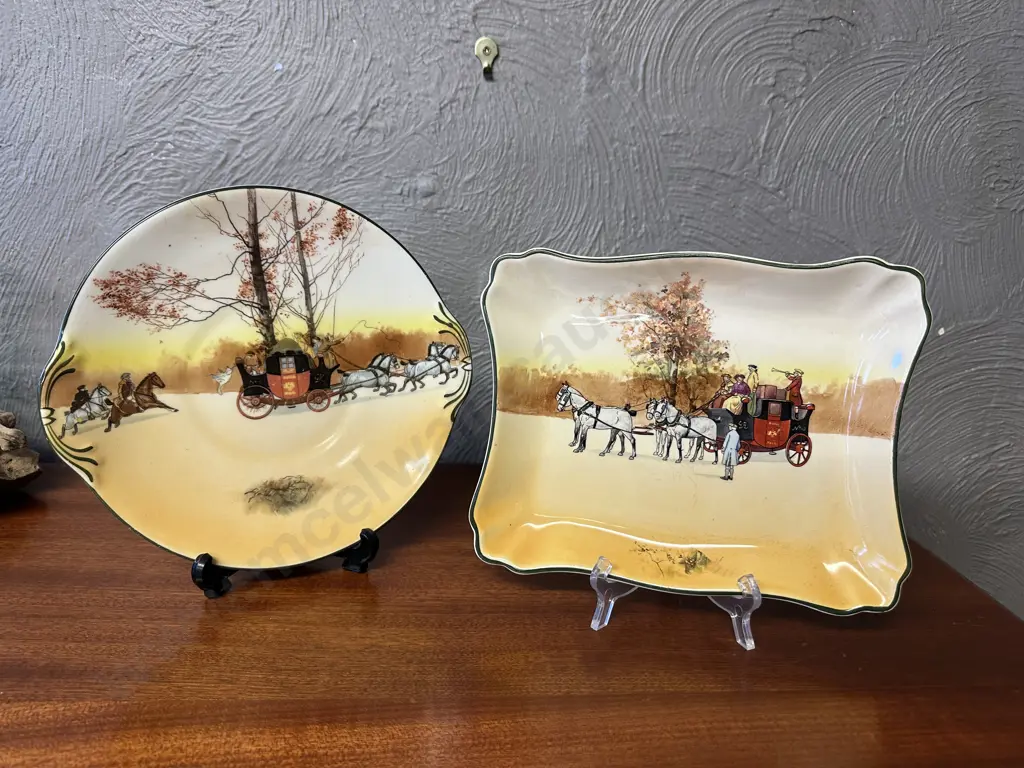 Vintage Royal Doulton Coaching Days Series Ware Rectangular Plate & Round Plate Image 1++