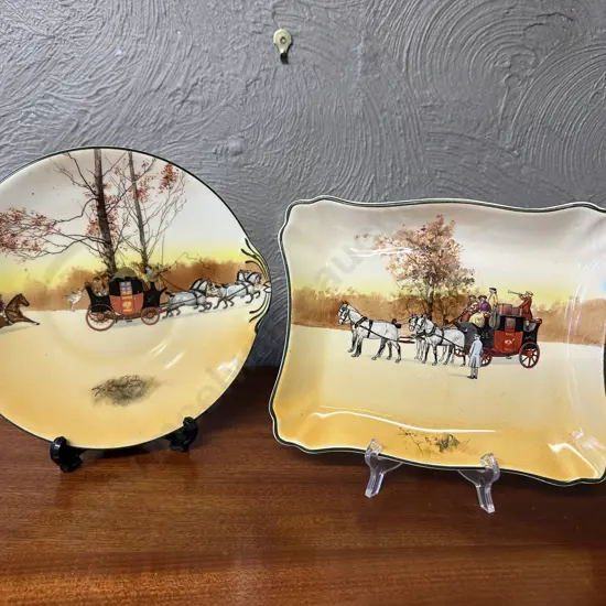 Vintage Royal Doulton Coaching Days Series Ware Rectangular Plate & Round Plate