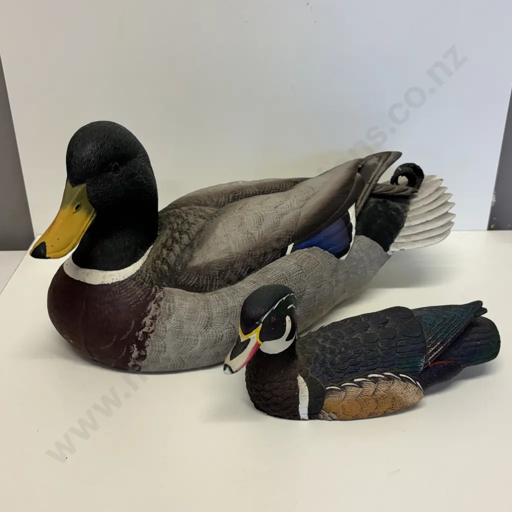 Two Wooden Mallard Ducks. Large Duck (af to wing) with smaller Image 1++