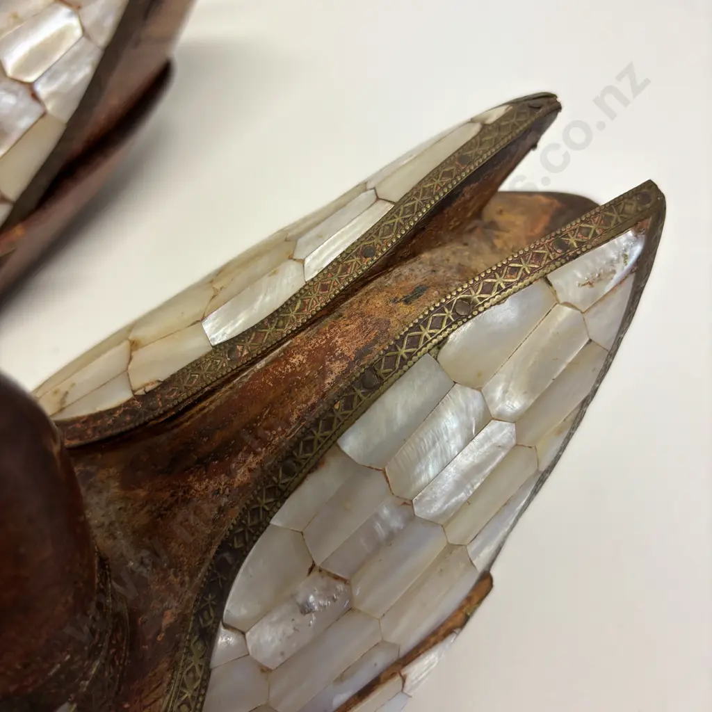 Two Wooden Duck twist top Pots. Mother of pearl inserts with decorative brass detail. Image 1++
