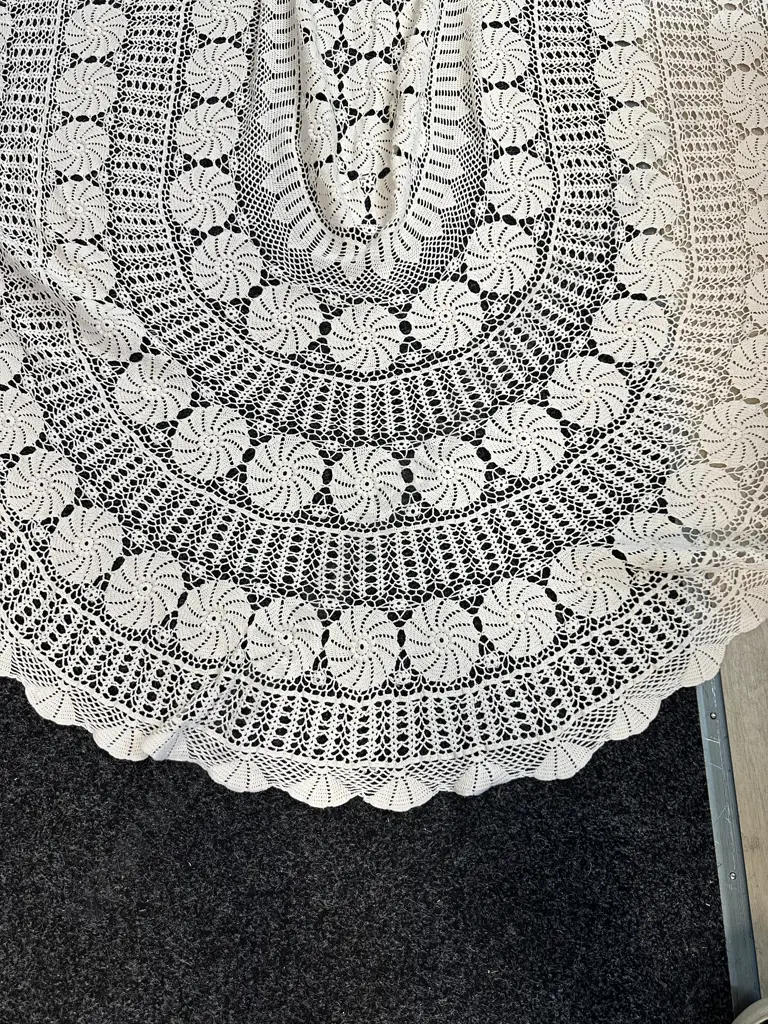 Vintage Oval Handmade Crochet Table Cloth Image 1++