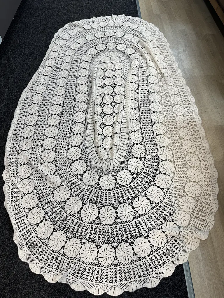 Vintage Oval Handmade Crochet Table Cloth Image 1++