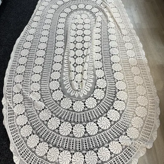 Vintage Oval Handmade Crochet Table Cloth