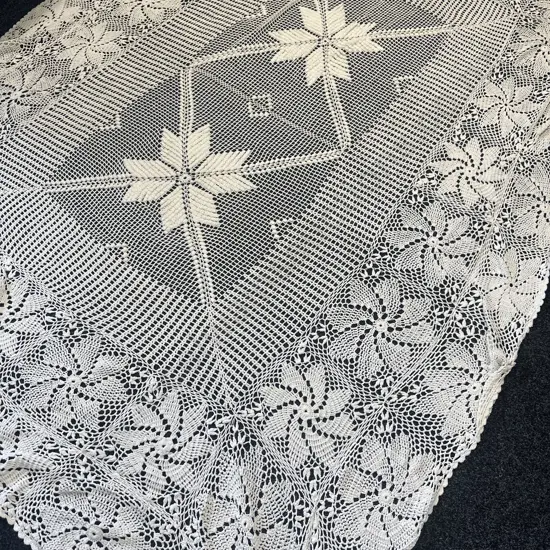 Vintage Single Size Homemade Crochet/Throw Floral Detail L260,W175cm.