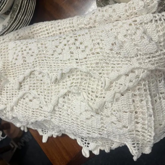 Pair Of Vintage Single Size Handmade Crochet Coverlets/ Throws Flamingo Pattern L200,W150cm.