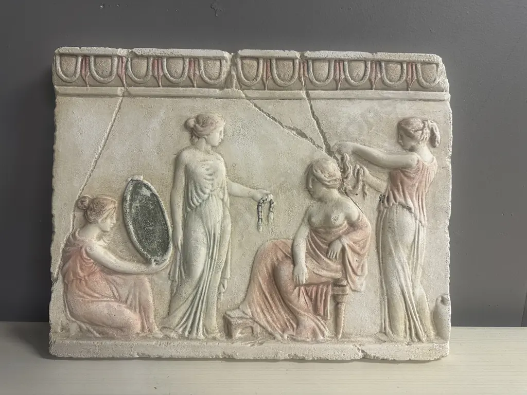 Aphrodite Goddess Grooming Scene Wall Art Relief Greek Classical Themed Image 1++