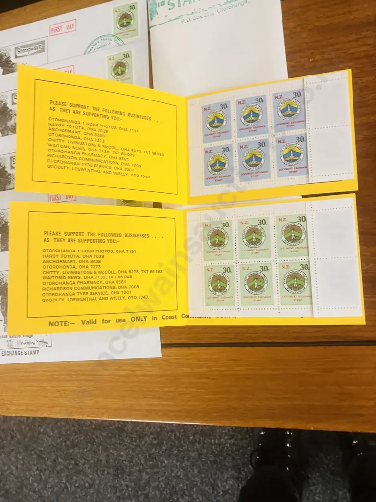 Rare NZ Stampways Document Exchange 10 illustrated covers. 2 Bumper Stickers, 2 Stamp Books, Envelope Image 1++