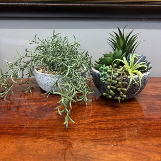 Two Decorative faux plants in pots