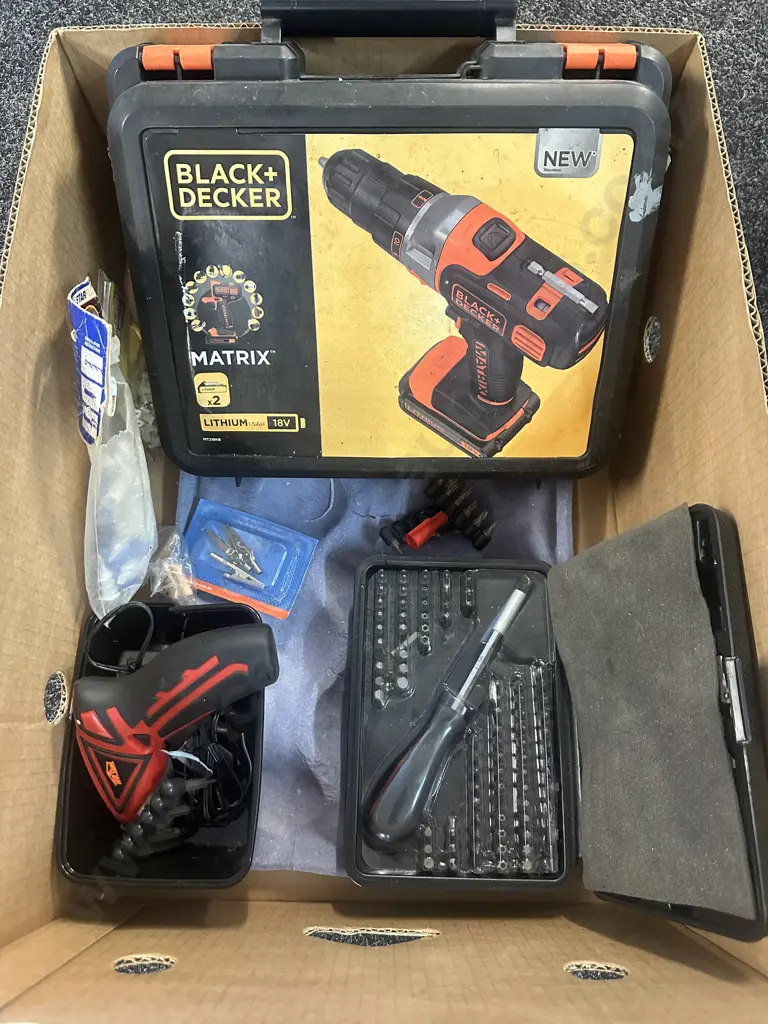 Box Lot Of Assorted Tools Including Black & Decker Drill Etc  Image 1++