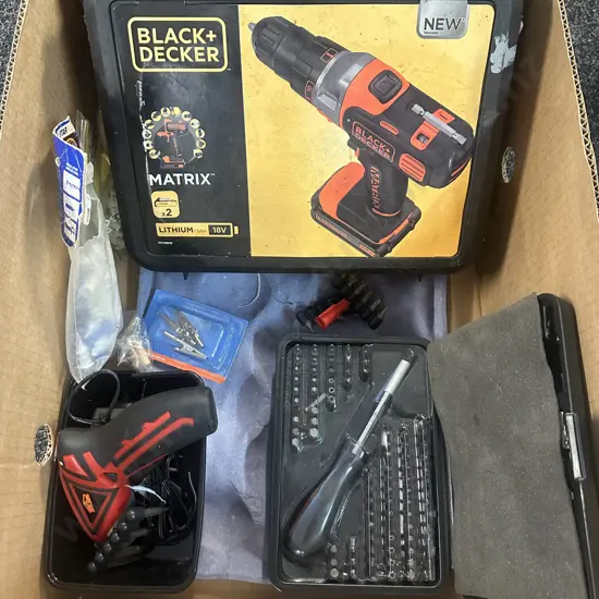 Box Lot Of Assorted Tools Including Black & Decker Drill Etc 
