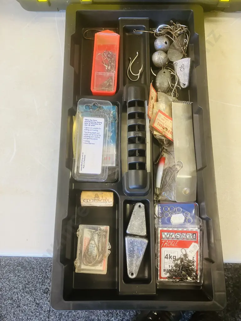 Jobmate Toolbox & Assorted Fishing Items, Okuma NIKO FA30 Reel, Hooks, Sinkers, Lines Etc Image 1++