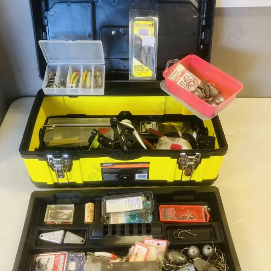 Jobmate Toolbox & Assorted Fishing Items, Okuma NIKO FA30 Reel, Hooks, Sinkers, Lines Etc