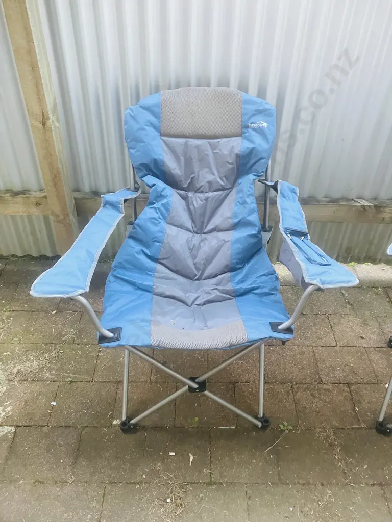 Pair of Basecamp by Kathmandu Camping Chairs With Blue Beach Umbrella Image 1++