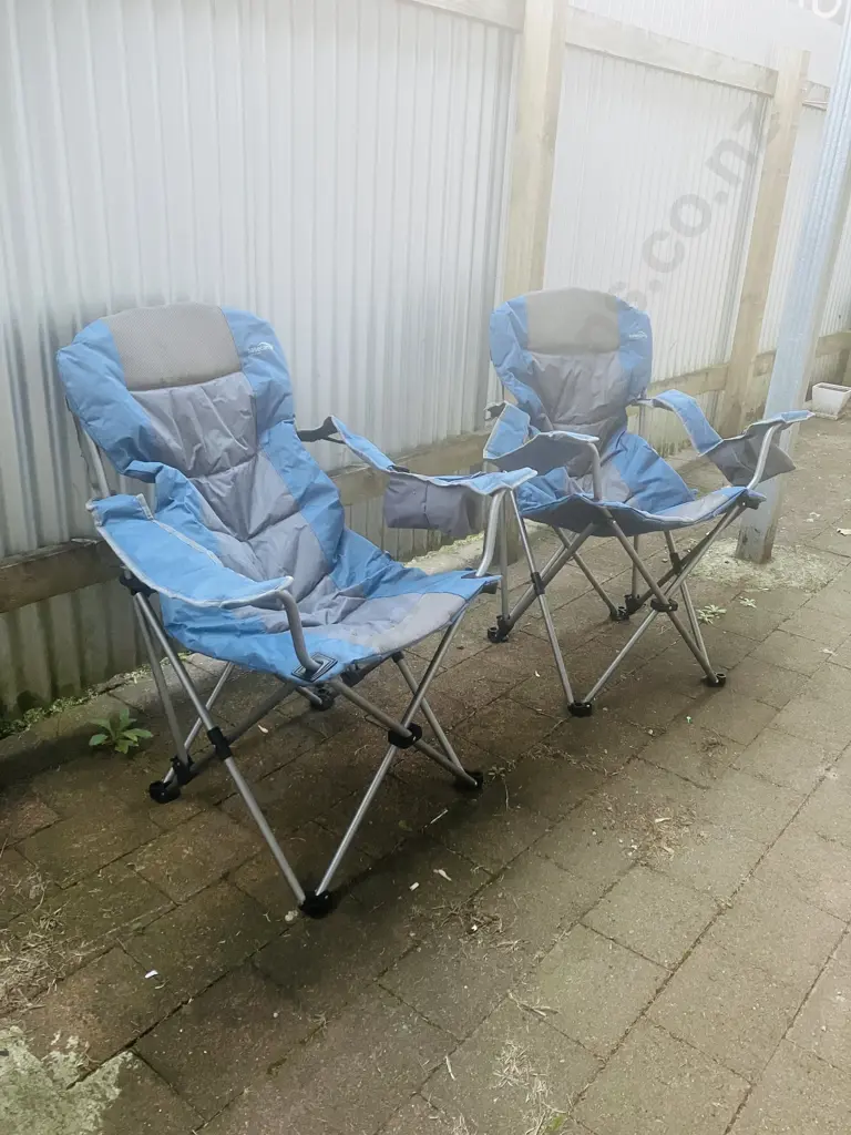 Pair of Basecamp by Kathmandu Camping Chairs With Blue Beach Umbrella Image 1++
