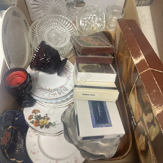 Box Of Assorted China & Vintage Items Including Wella Steam Styler, Coasters Etc