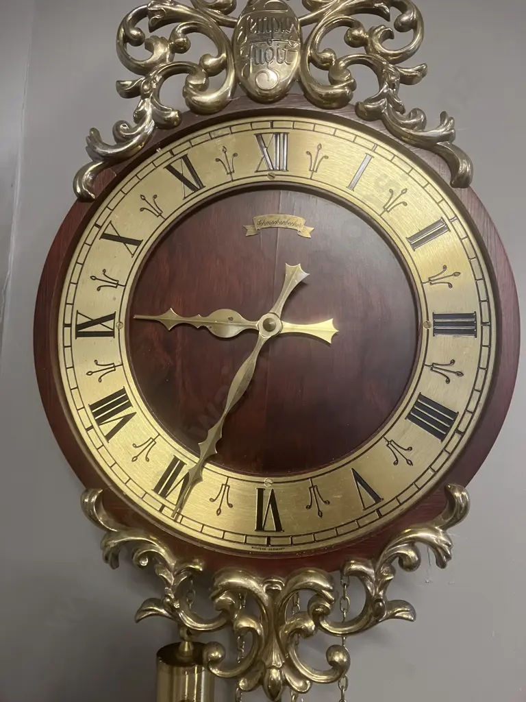 Vintage Schmeckenbecher West German Chiming Mechanical Wall Clock, Chain Driven, With Weights & Pendulum. 45 x 26cm Image 1++