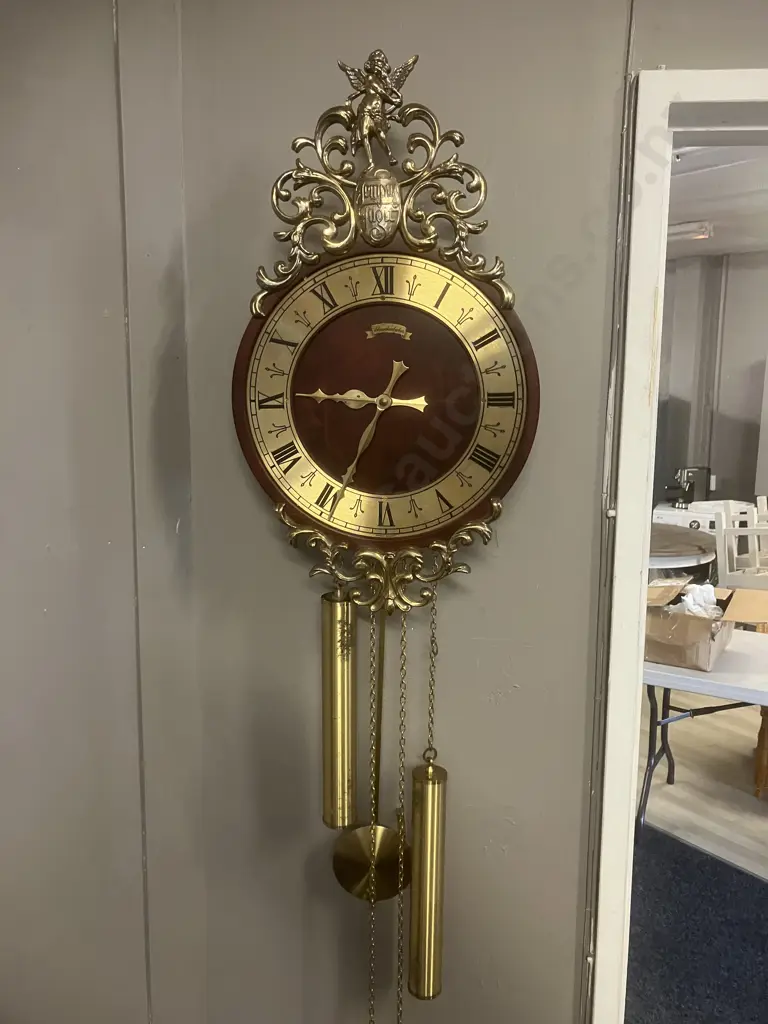 Vintage Schmeckenbecher West German Chiming Mechanical Wall Clock, Chain Driven, With Weights & Pendulum. 45 x 26cm Image 1++