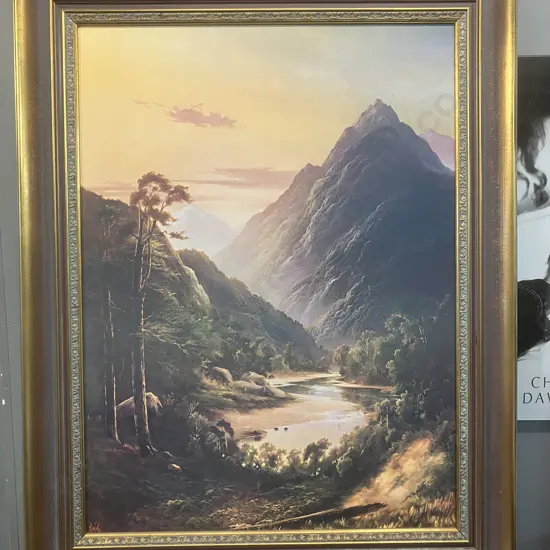 HW Kirkwood 'Sunrise on the Hollyford' Framed Lithographic Print - 39 / 500 Limited Edition. 96 x 76cm