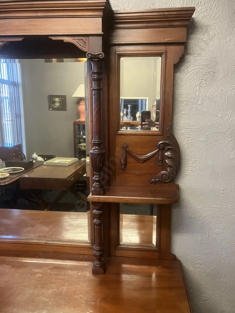 Antique Victorian Carved Oak Mirror Back Sideboard Dresser. H W153 D51cm Image 1++
