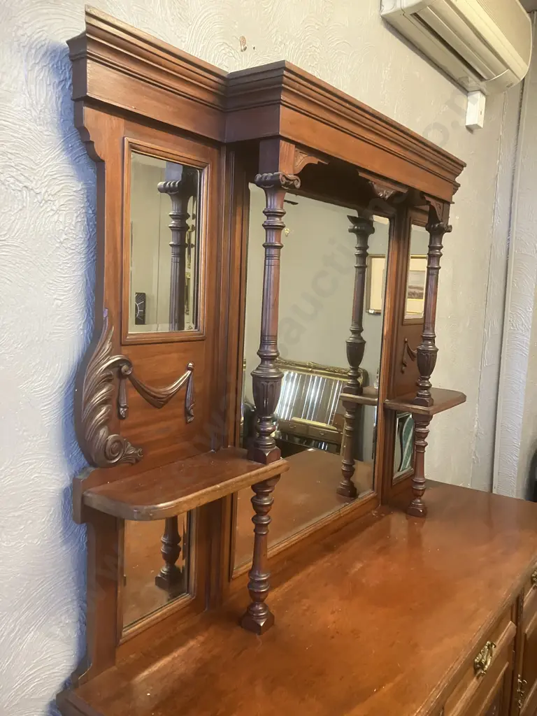 Antique Victorian Carved Oak Mirror Back Sideboard Dresser. H W153 D51cm Image 1++