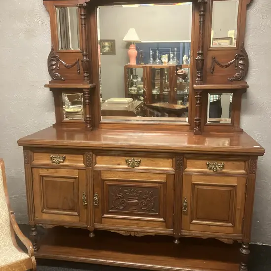 Antique Victorian Carved Oak Mirror Back Sideboard Dresser. H W153 D51cm