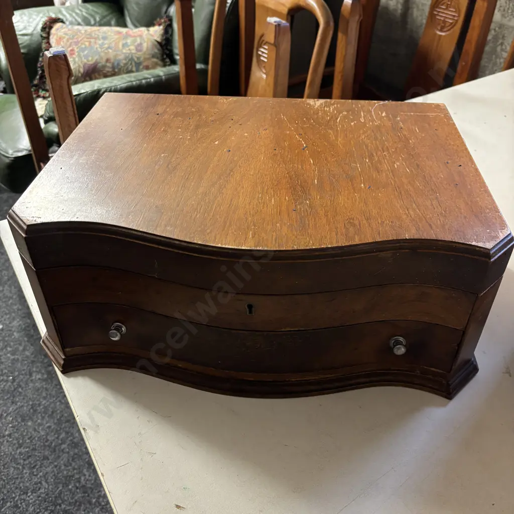 Antique Mahogany Canteen of Cultery with large assorted Bone handled and Sheffield Plate Image 1++