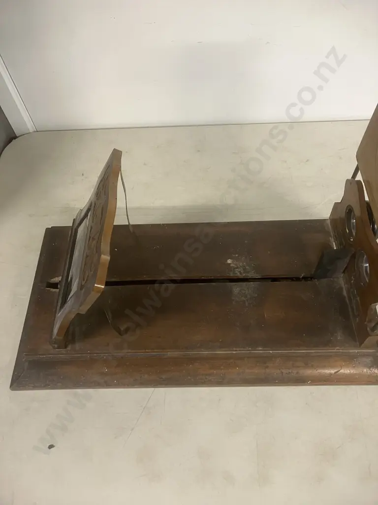 Antique Stereo Graphoscope - 19th c Mahogany Card Viewer With Graphoscope Lens & Stereo Lenses, Pierced Adjustable Easel Image 1++