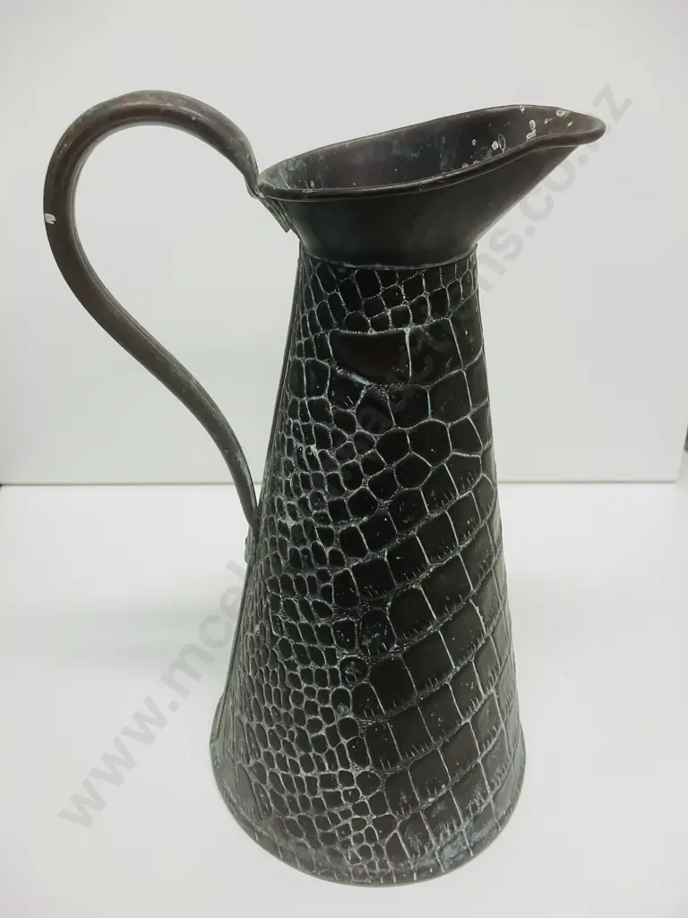 Antique Arts and Crafts Copper ‘Lizard Skin’ Hot Water Jug by Joseph Sankey and Sons c.1900-1910. Stamped JS&SB. H27cm Image 1++