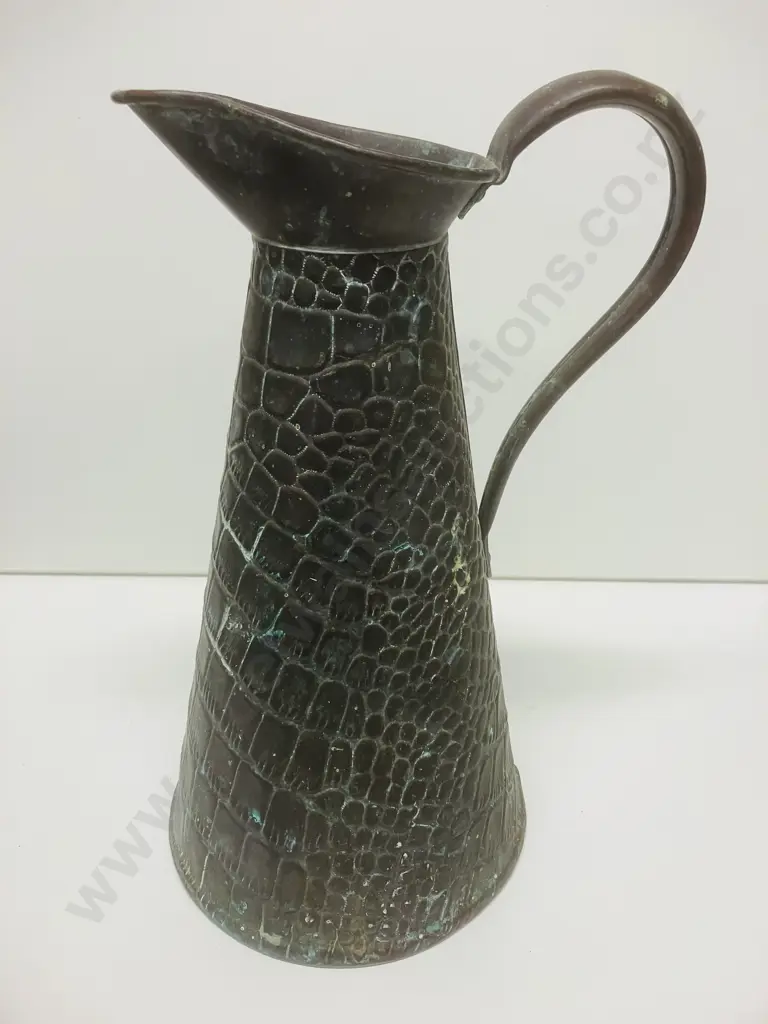 Antique Arts and Crafts Copper ‘Lizard Skin’ Hot Water Jug by Joseph Sankey and Sons c.1900-1910. Stamped JS&SB. H27cm Image 1++