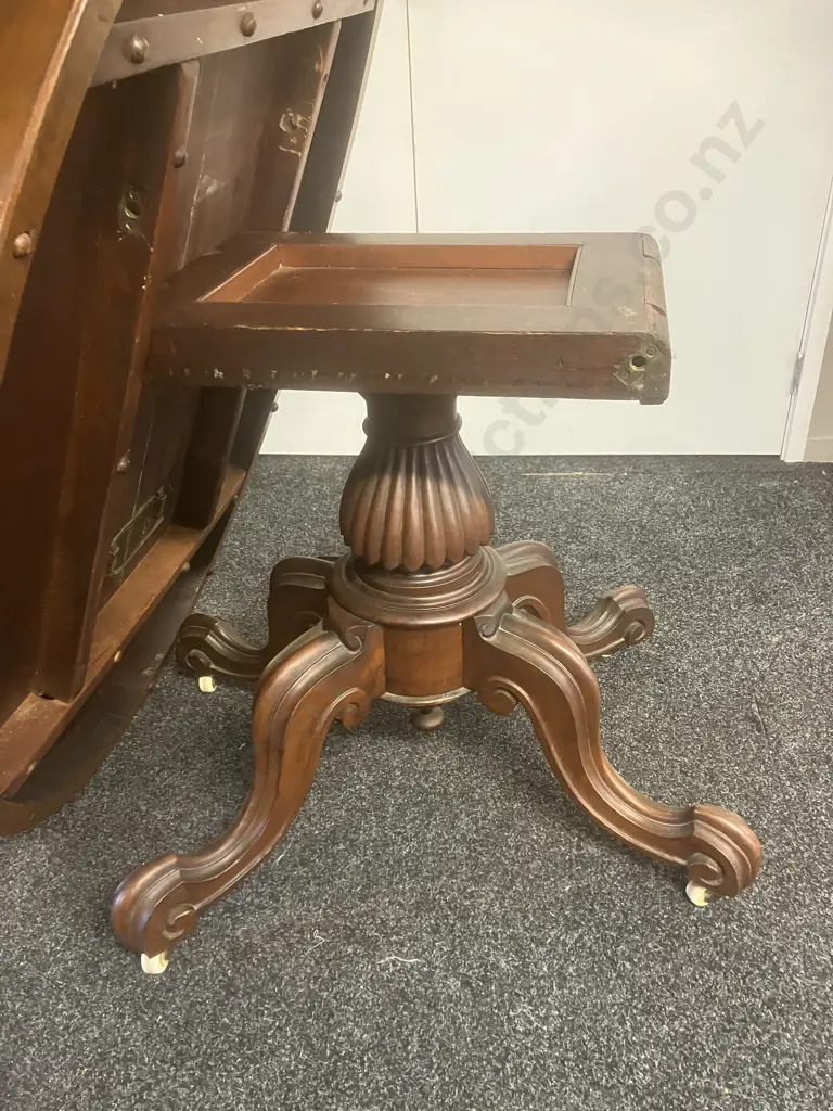 Burr Walnut Victorian Oval Loo Table With Carved Base, White Porcelain Casters. H74 W133 D100cm Image 1++