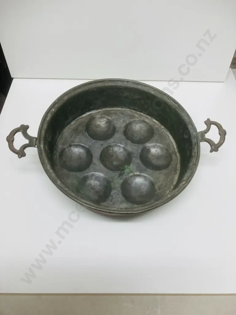 Antique French Copper Egg Poacher / Escargot Pan - Dia 25cm Image 1++