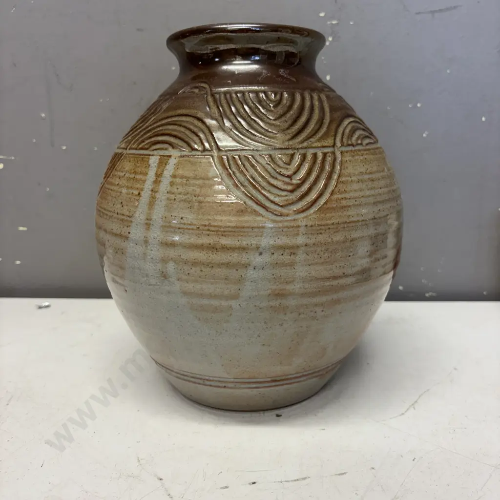 Signed Art Pottery Bulbous Vase. H24cm Dia21cm Image 1++