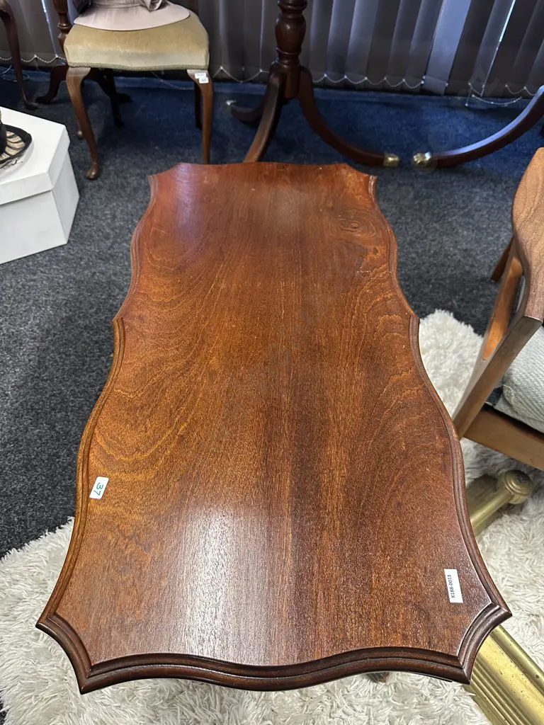 Antique Mahogany Rectangular Coffee Table. Double tri-footed with brass claw feet. 91x45cm H49cm Image 1++