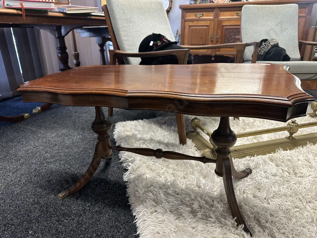 Antique Mahogany Rectangular Coffee Table. Double tri-footed with brass claw feet. 91x45cm H49cm Image 1++