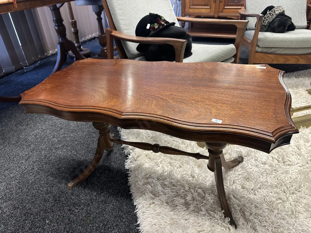 Antique Mahogany Rectangular Coffee Table. Double tri-footed with brass claw feet. 91x45cm H49cm Image 1++