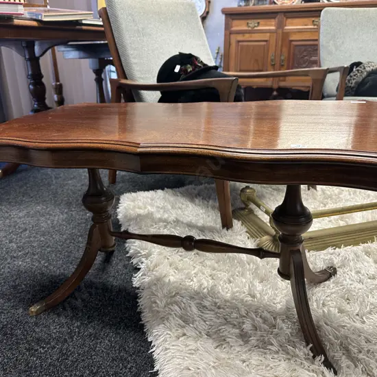 Antique Mahogany Rectangular Coffee Table. Double tri-footed with brass claw feet. 91x45cm H49cm
