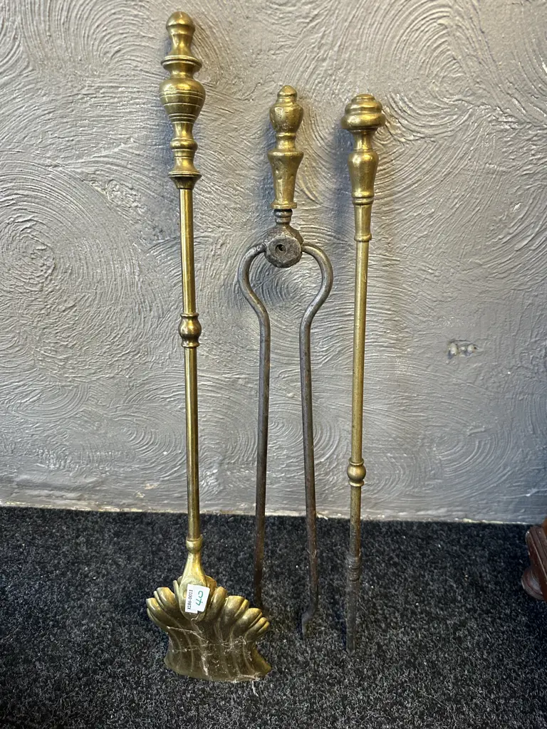 Victorian Brass Fire Tool Set. Rd No 134986 Image 1++