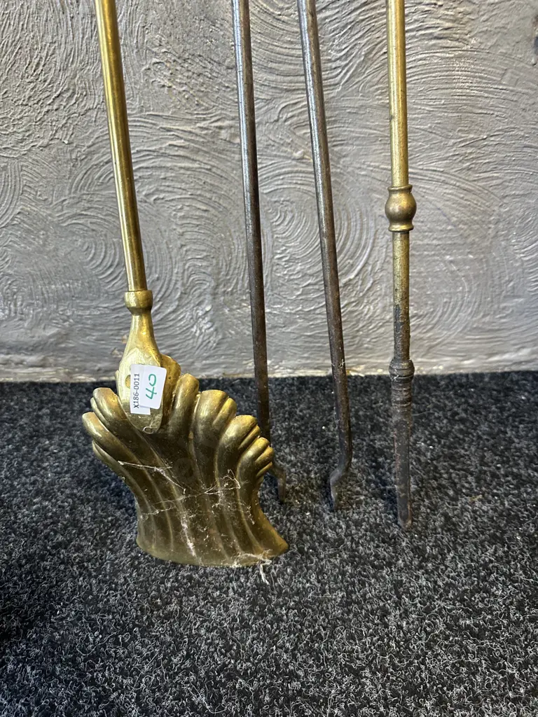 Victorian Brass Fire Tool Set. Rd No 134986 Image 1++