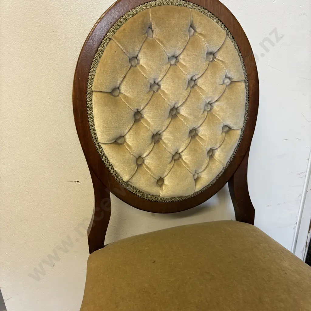 Victorian Mahogany Bedroom Chair. Sage velvet fabric. Button backed Image 1++