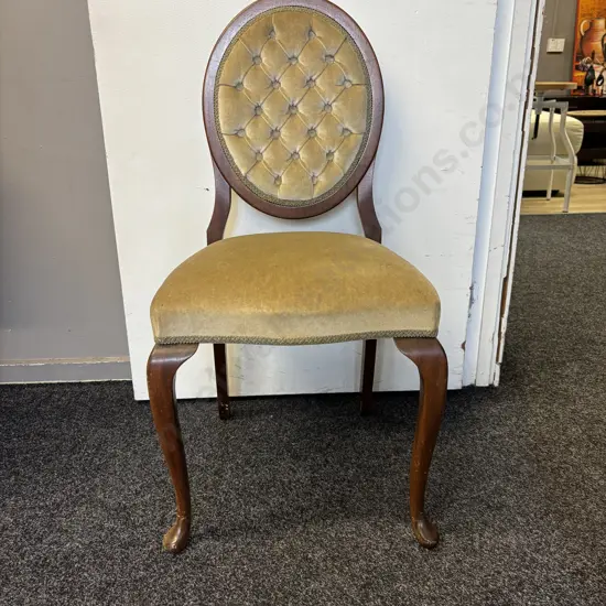 Victorian Mahogany Bedroom Chair. Sage velvet fabric. Button backed