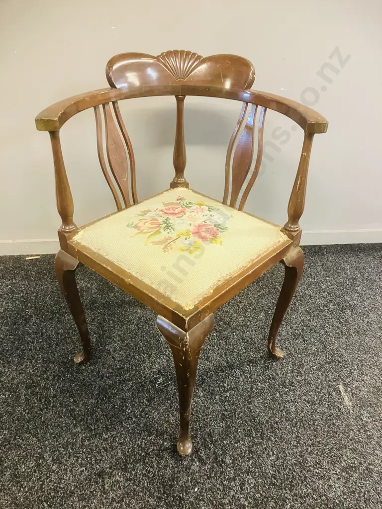 Antique Corner Chair With Needle Point Seat Image 1++