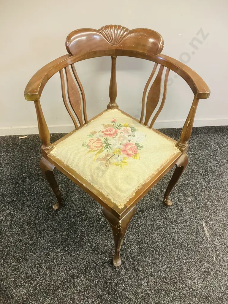 Antique Corner Chair With Needle Point Seat Image 1++