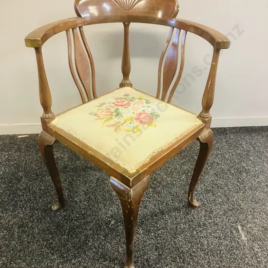 Antique Corner Chair With Needle Point Seat