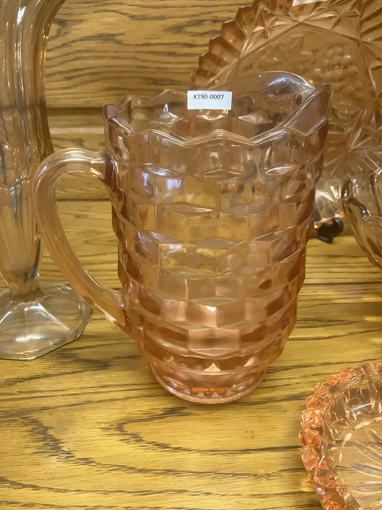Pink Depression Glass Items - Indiana & Federal Glass With With Pair of French Glass Salmon Pink Ashtrays c1970 - 1980 Image 1++