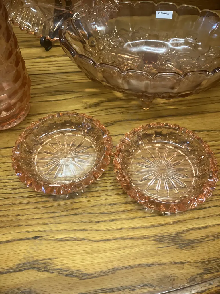 Pink Depression Glass Items - Indiana & Federal Glass With With Pair of French Glass Salmon Pink Ashtrays c1970 - 1980 Image 1++